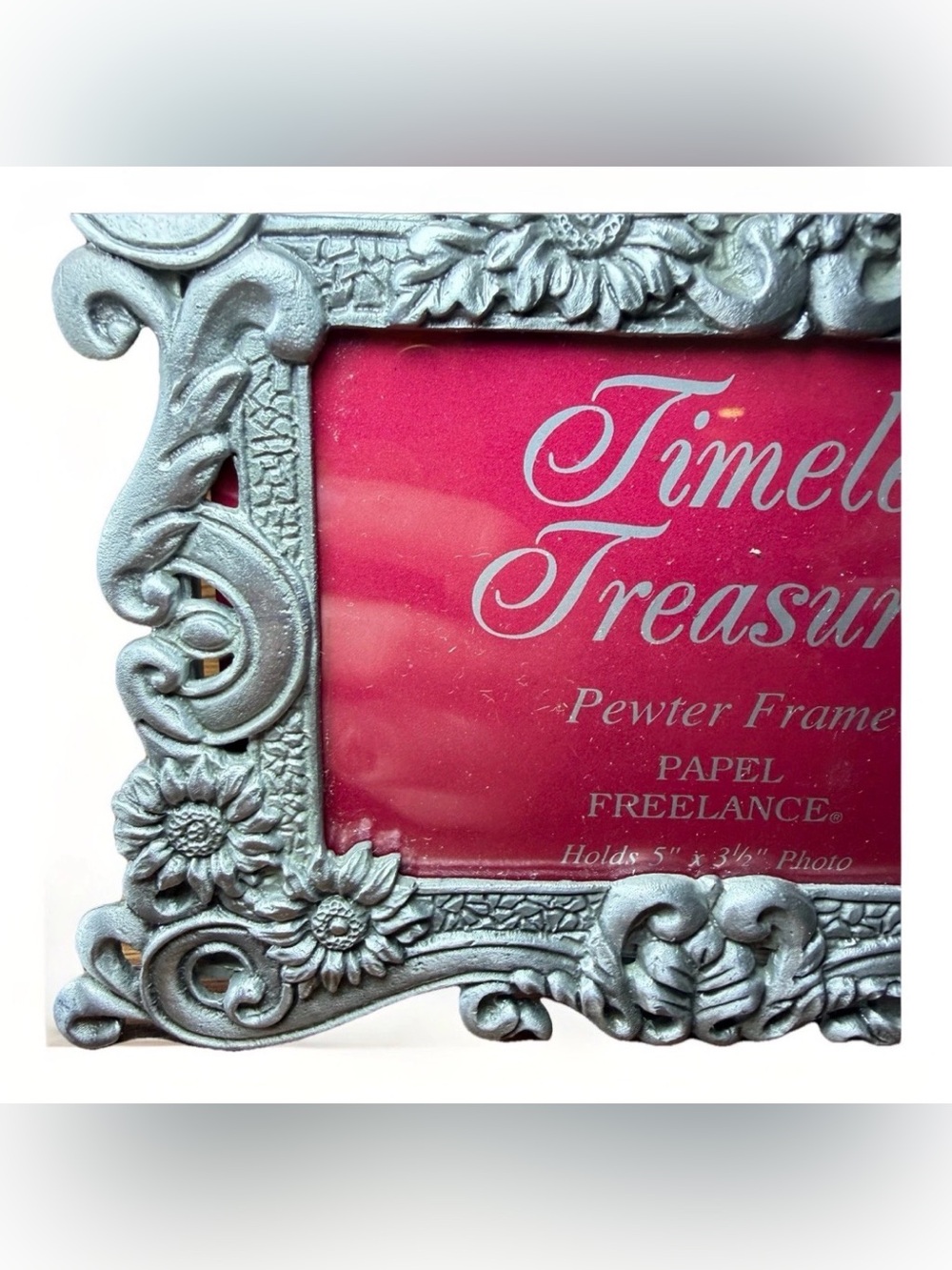 Timeless Treasures Pewter Frame 5” X 3.5” Photo Frame Classic Flower Design - Picture 5 of 6